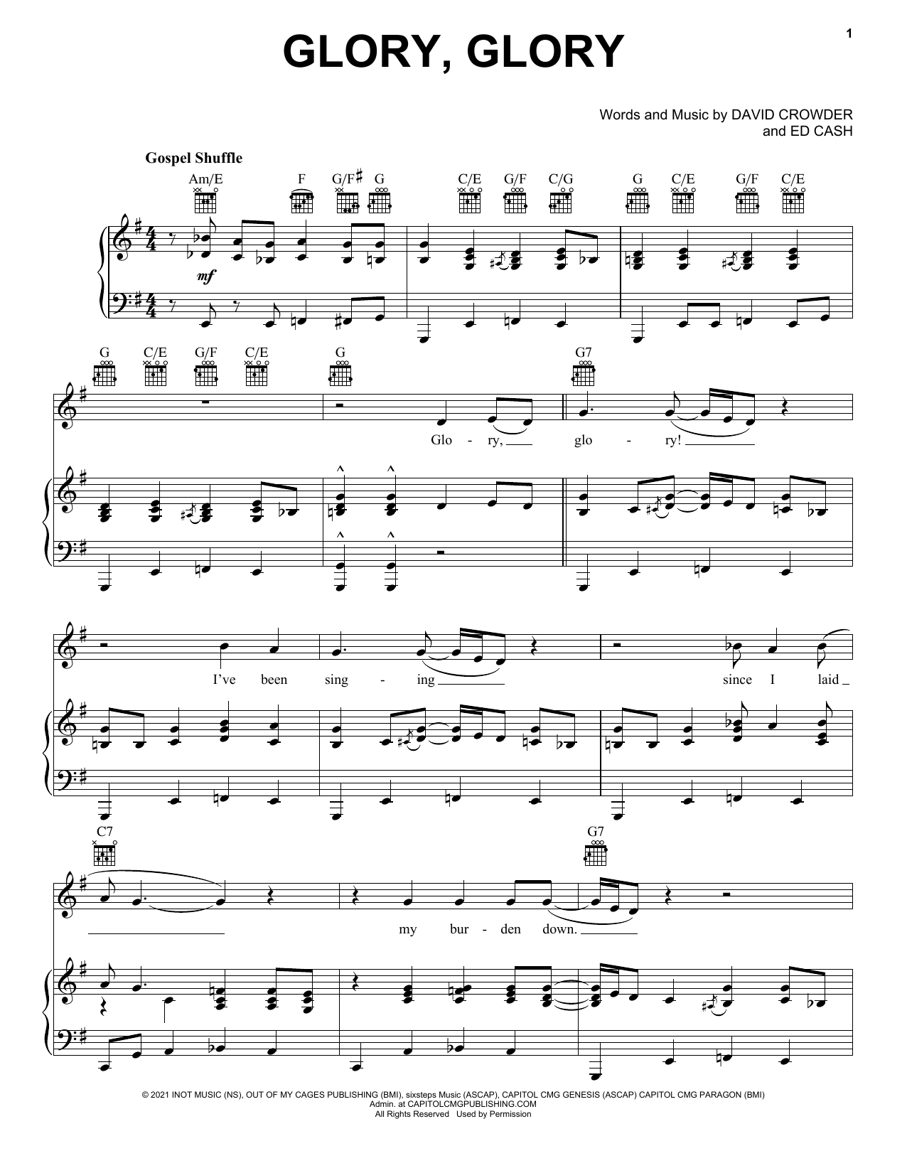Crowder Glory Glory (God Is Able) sheet music notes and chords arranged for Piano, Vocal & Guitar Chords (Right-Hand Melody)