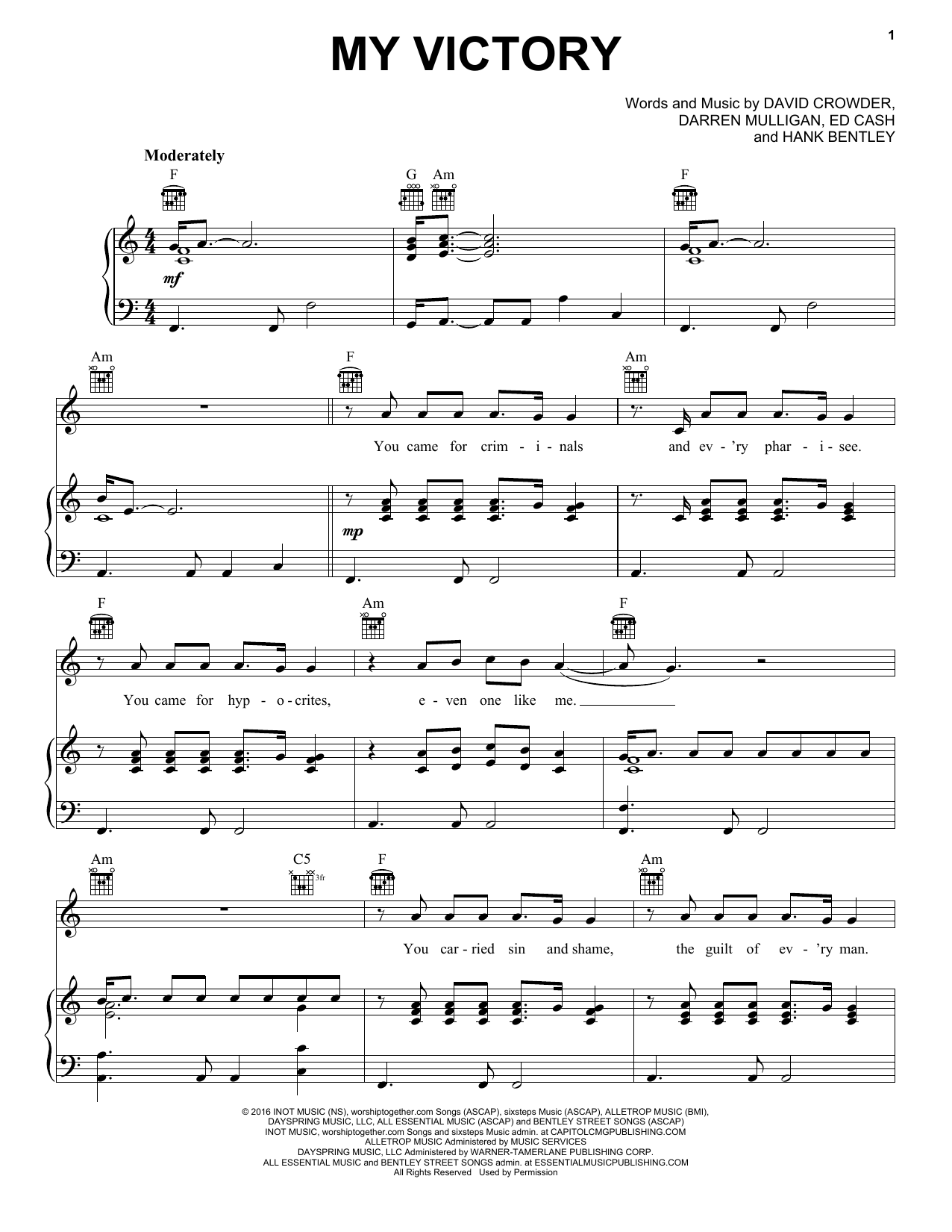 Crowder My Victory sheet music notes and chords arranged for Piano, Vocal & Guitar Chords (Right-Hand Melody)