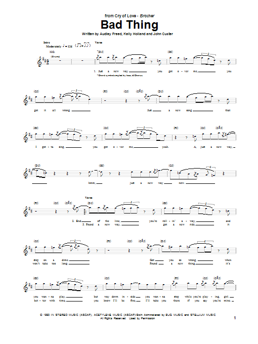 Cry Of Love Bad Thing sheet music notes and chords arranged for Guitar Tab