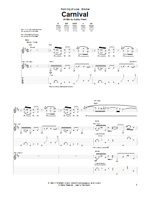 Cry Of Love Carnival sheet music notes and chords arranged for Guitar Tab