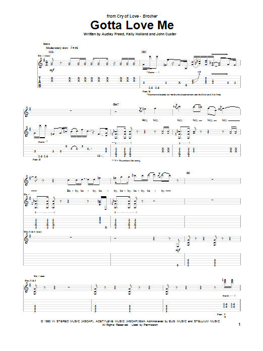 Cry Of Love Gotta Love Me sheet music notes and chords arranged for Guitar Tab