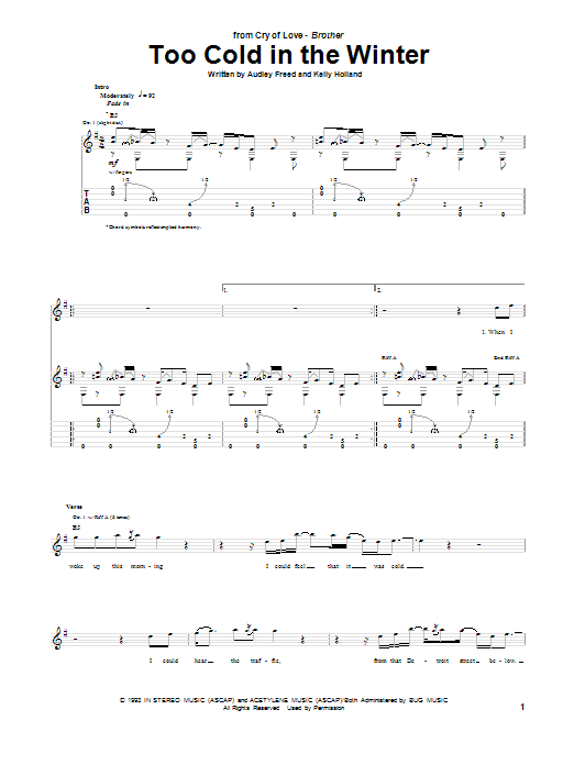 Cry Of Love Too Cold In The Winter sheet music notes and chords arranged for Guitar Tab