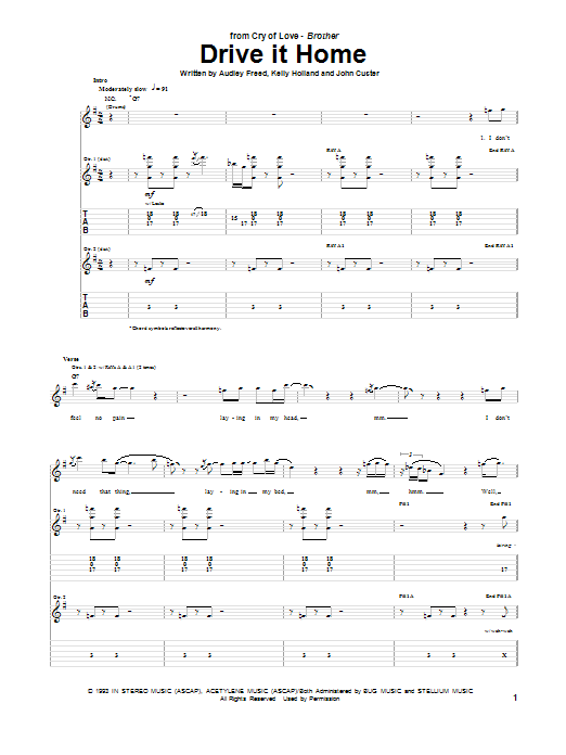 Cry Of Love Drive It Home sheet music notes and chords arranged for Guitar Tab