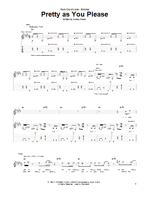 Cry Of Love Pretty As You Please sheet music notes and chords arranged for Guitar Tab