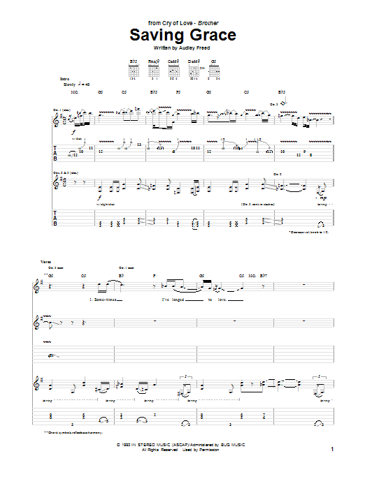 Cry Of Love Saving Grace sheet music notes and chords arranged for Guitar Tab