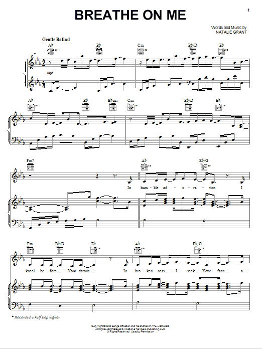 Natalie Grant Breathe On Me sheet music notes and chords arranged for Piano, Vocal & Guitar Chords (Right-Hand Melody)
