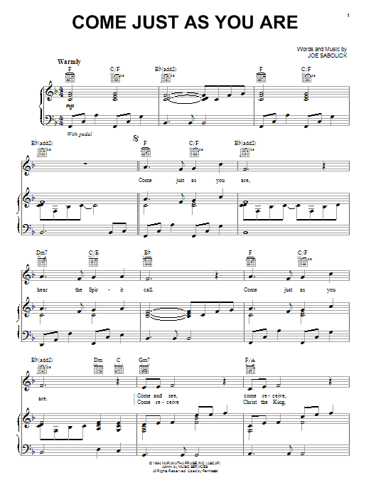 Crystal Lewis Come Just As You Are sheet music notes and chords arranged for Piano, Vocal & Guitar Chords (Right-Hand Melody)