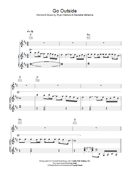 Cults Go Outside sheet music notes and chords arranged for Piano, Vocal & Guitar Chords