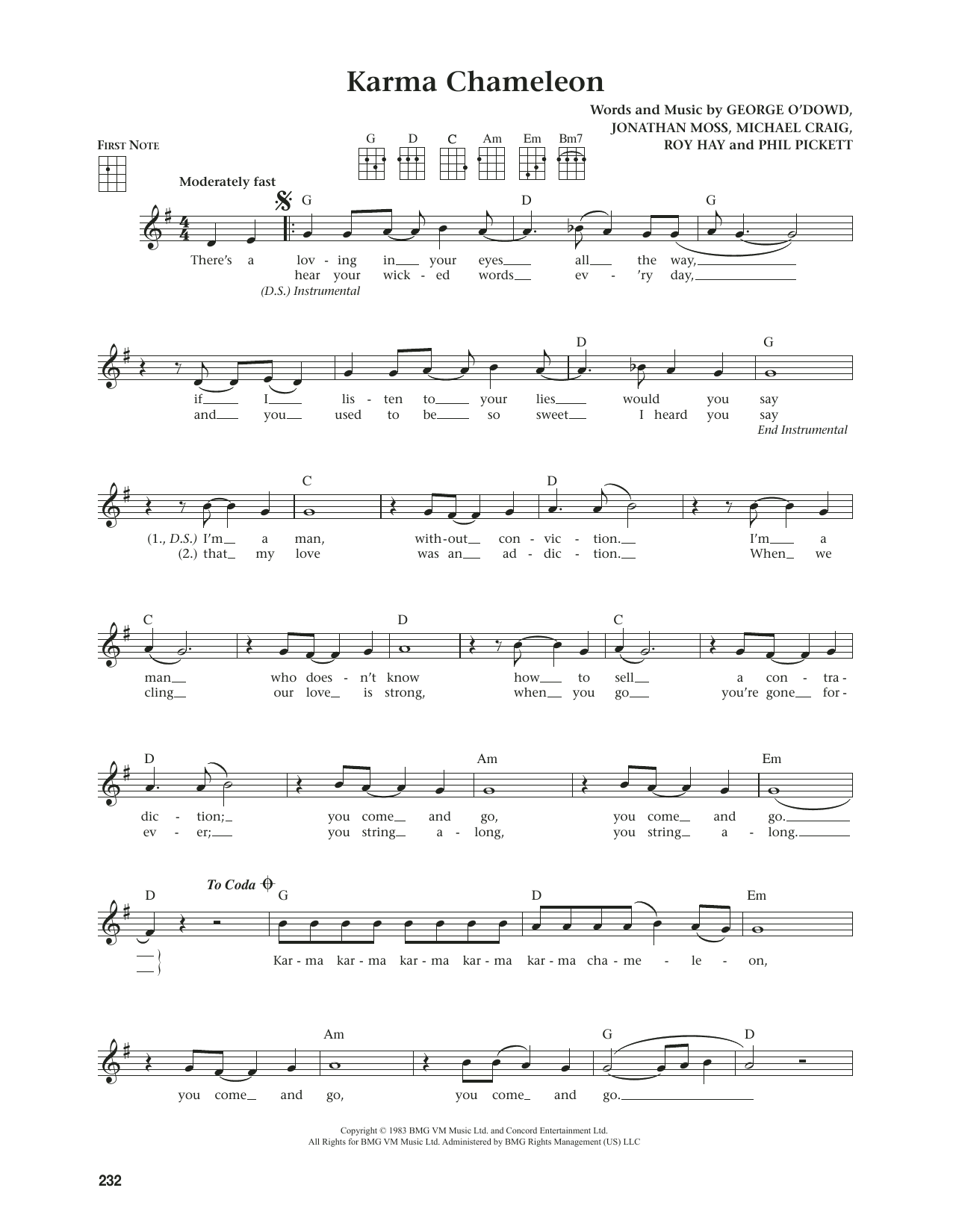 Culture Club Karma Chameleon (from The Daily Ukulele) (arr. Jim Beloff) sheet music notes and chords arranged for Ukulele