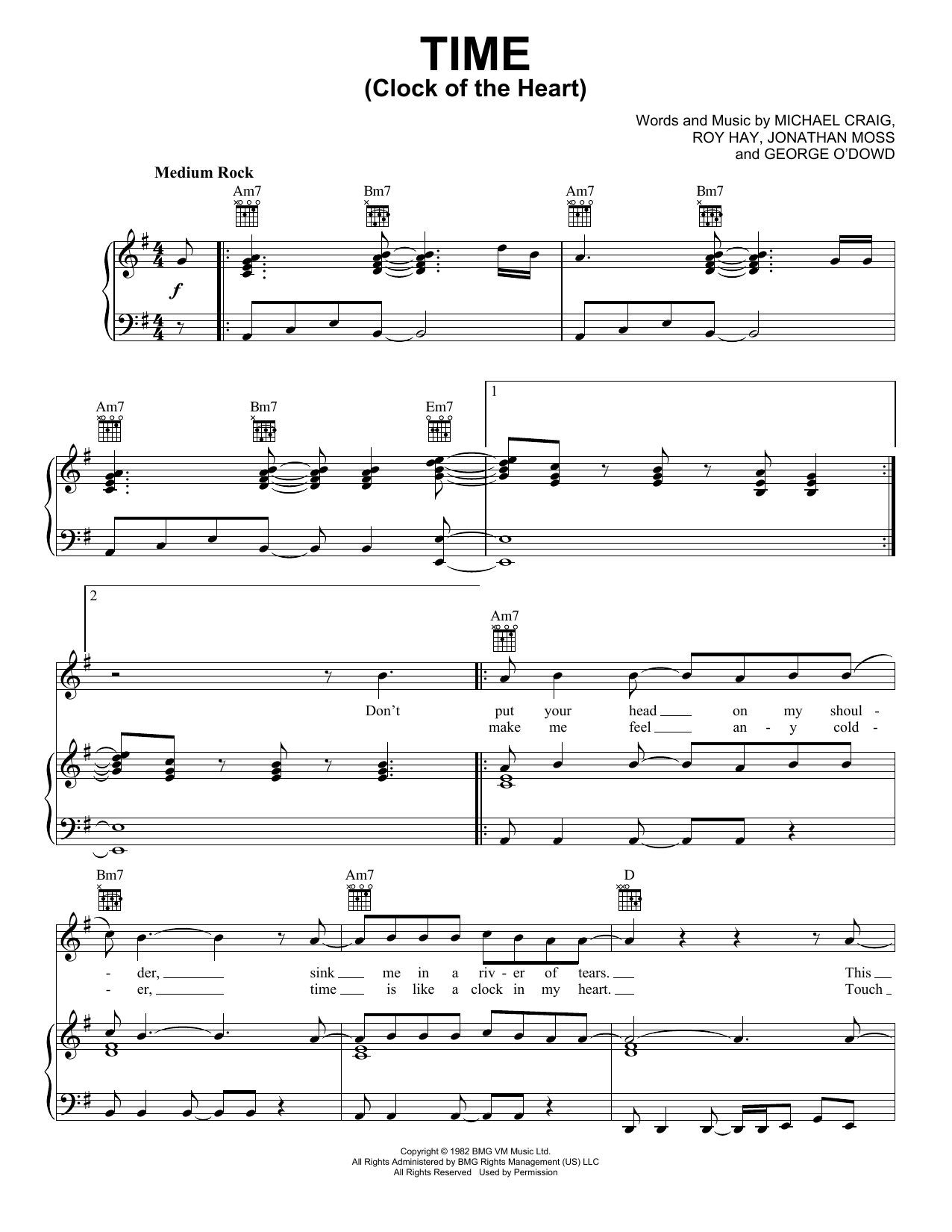Culture Club Time (Clock Of The Heart) sheet music notes and chords arranged for Lead Sheet / Fake Book