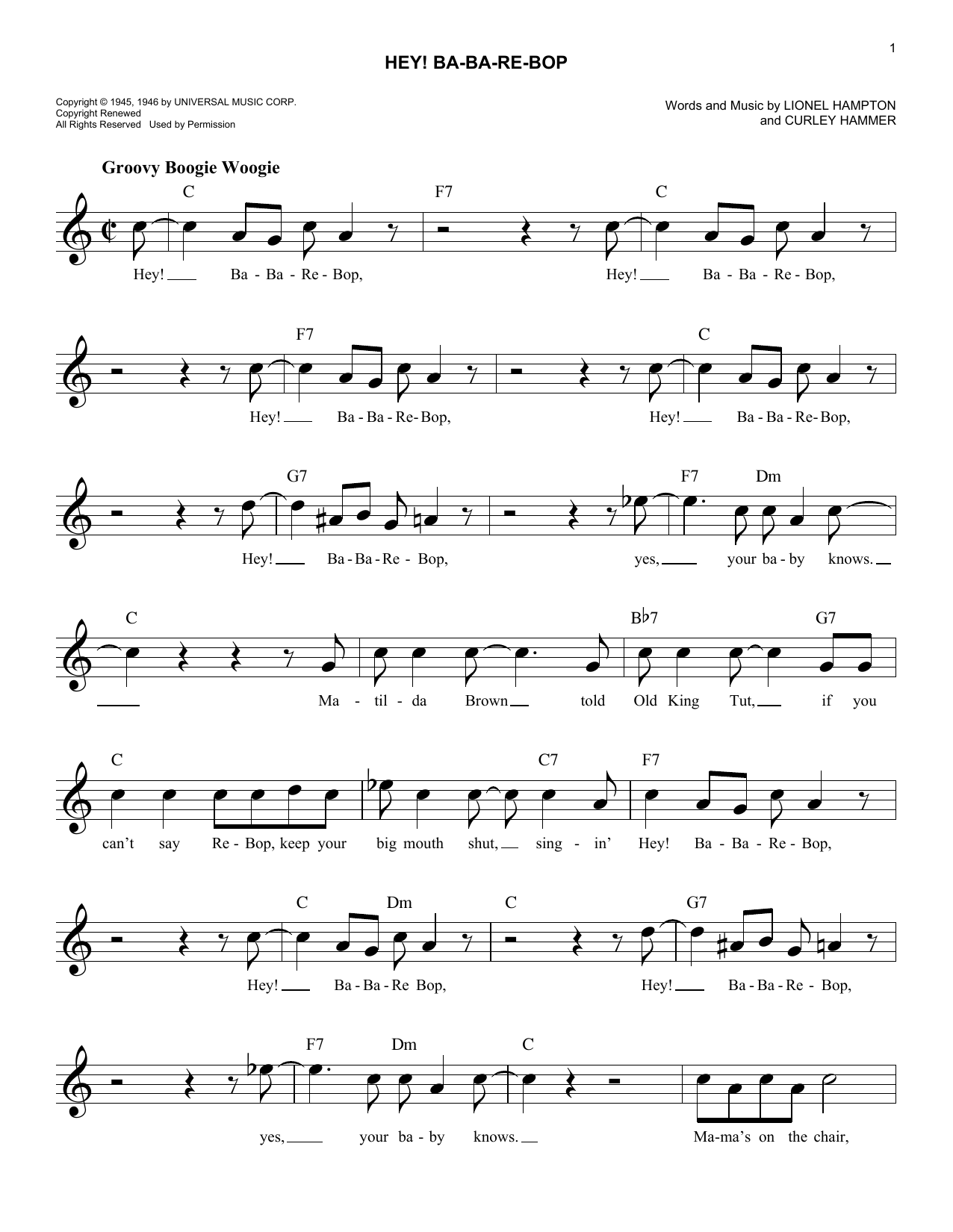 Curley Hammer Hey! Ba-Ba-Re-Bop sheet music notes and chords arranged for Lead Sheet / Fake Book