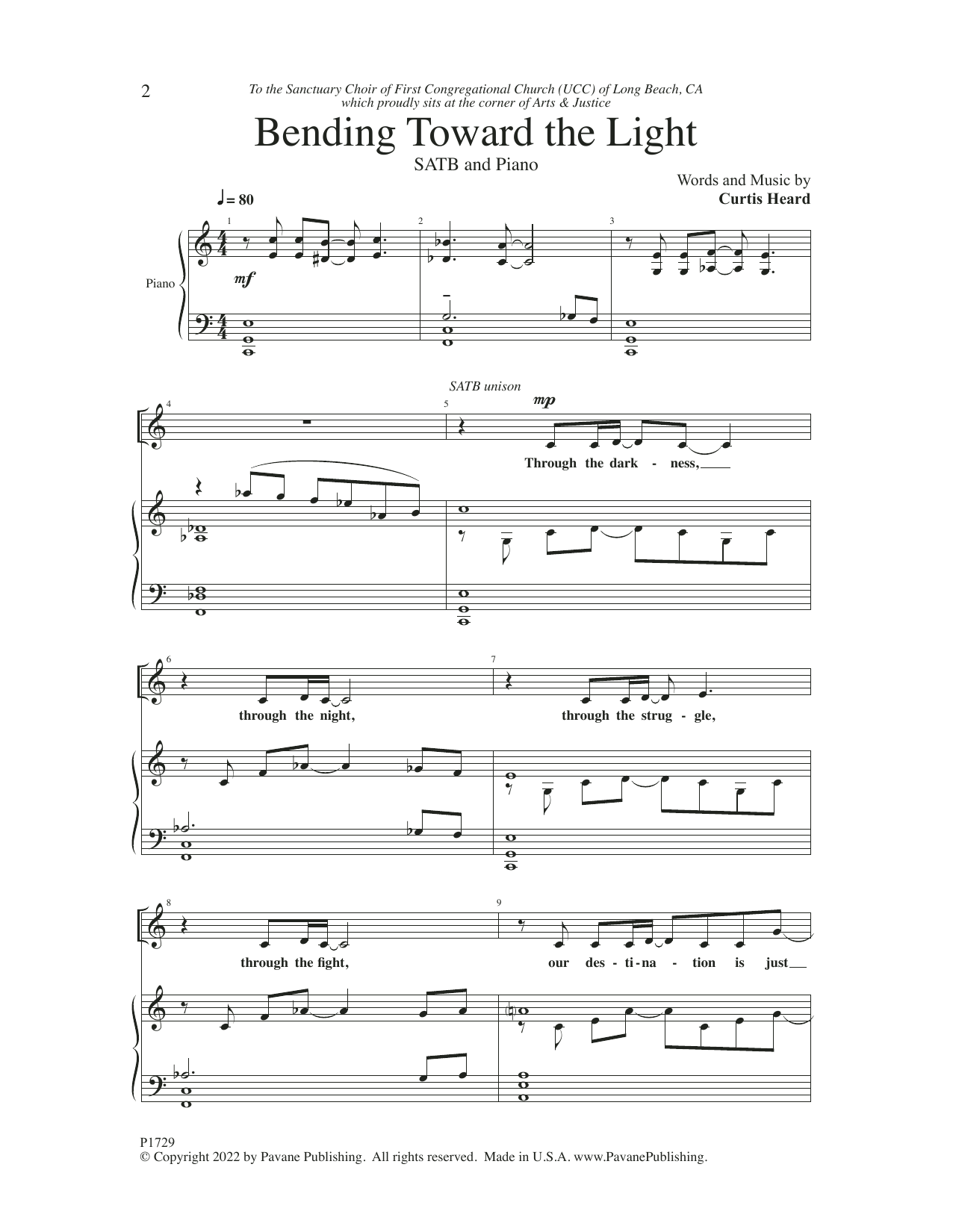 Curtis Heard Bending Toward The Light sheet music notes and chords arranged for SATB Choir