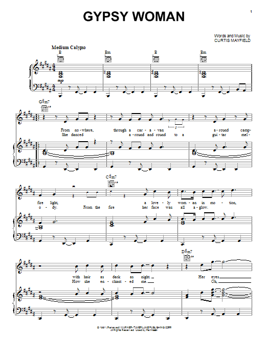 Curtis Mayfield Gypsy Woman sheet music notes and chords arranged for Piano, Vocal & Guitar Chords (Right-Hand Melody)