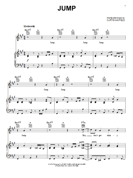 Curtis Mayfield Jump sheet music notes and chords arranged for Piano, Vocal & Guitar Chords (Right-Hand Melody)
