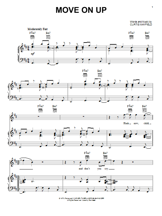 Curtis Mayfield Move On Up sheet music notes and chords arranged for Piano, Vocal & Guitar Chords (Right-Hand Melody)