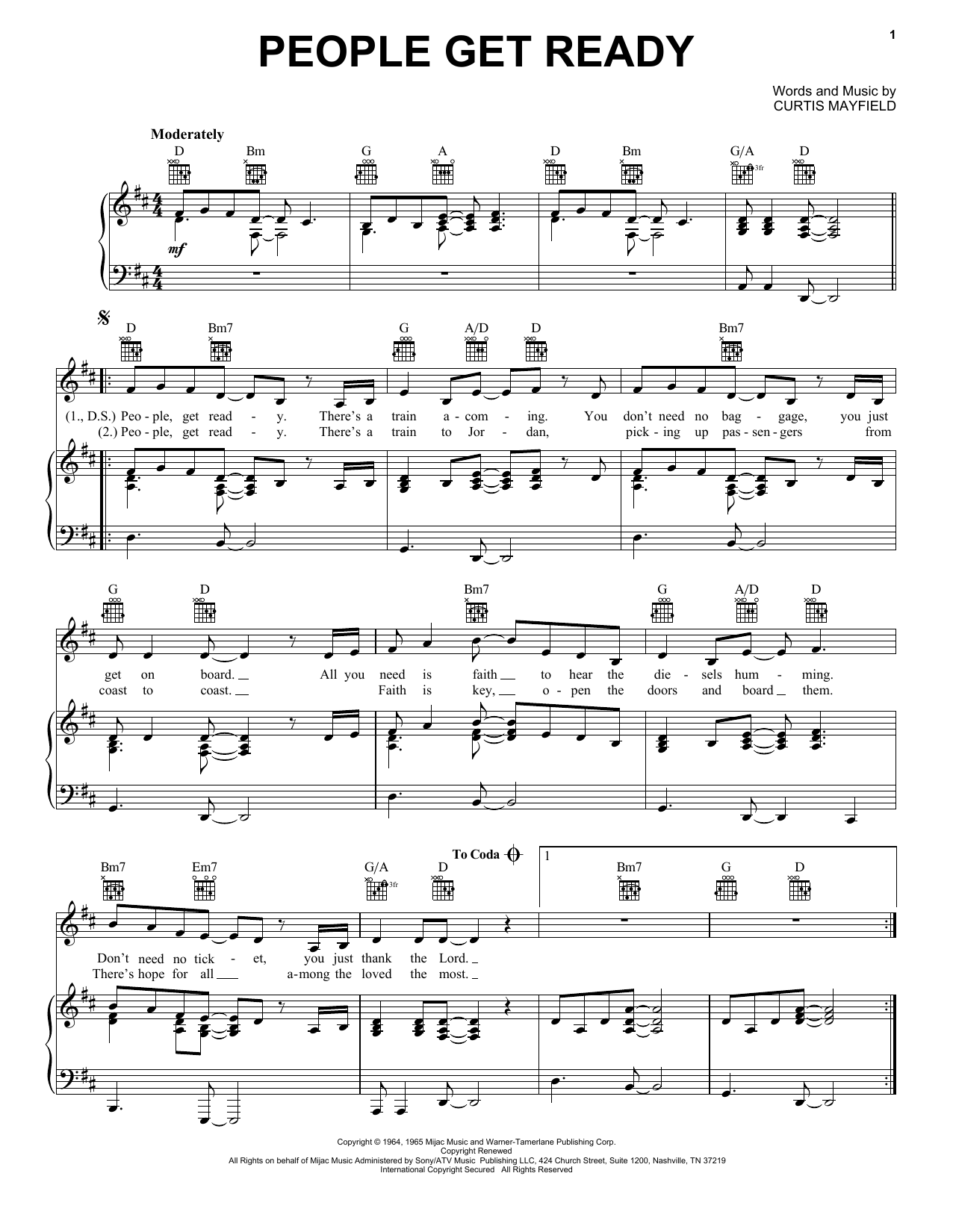 Curtis Mayfield People Get Ready sheet music notes and chords arranged for Easy Ukulele Tab