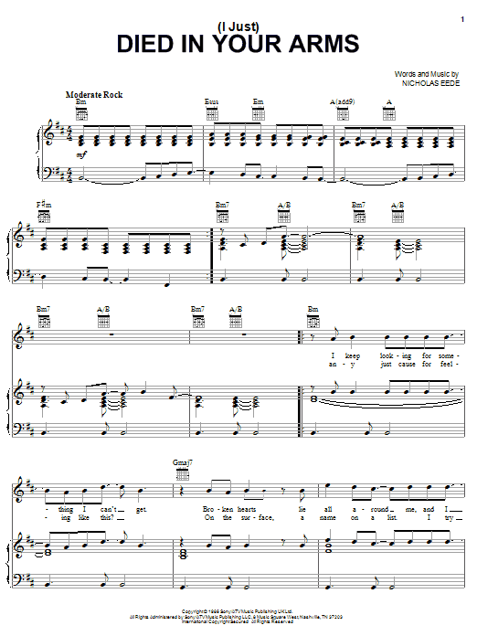 Cutting Crew (I Just) Died In Your Arms sheet music notes and chords arranged for Piano, Vocal & Guitar Chords (Right-Hand Melody)