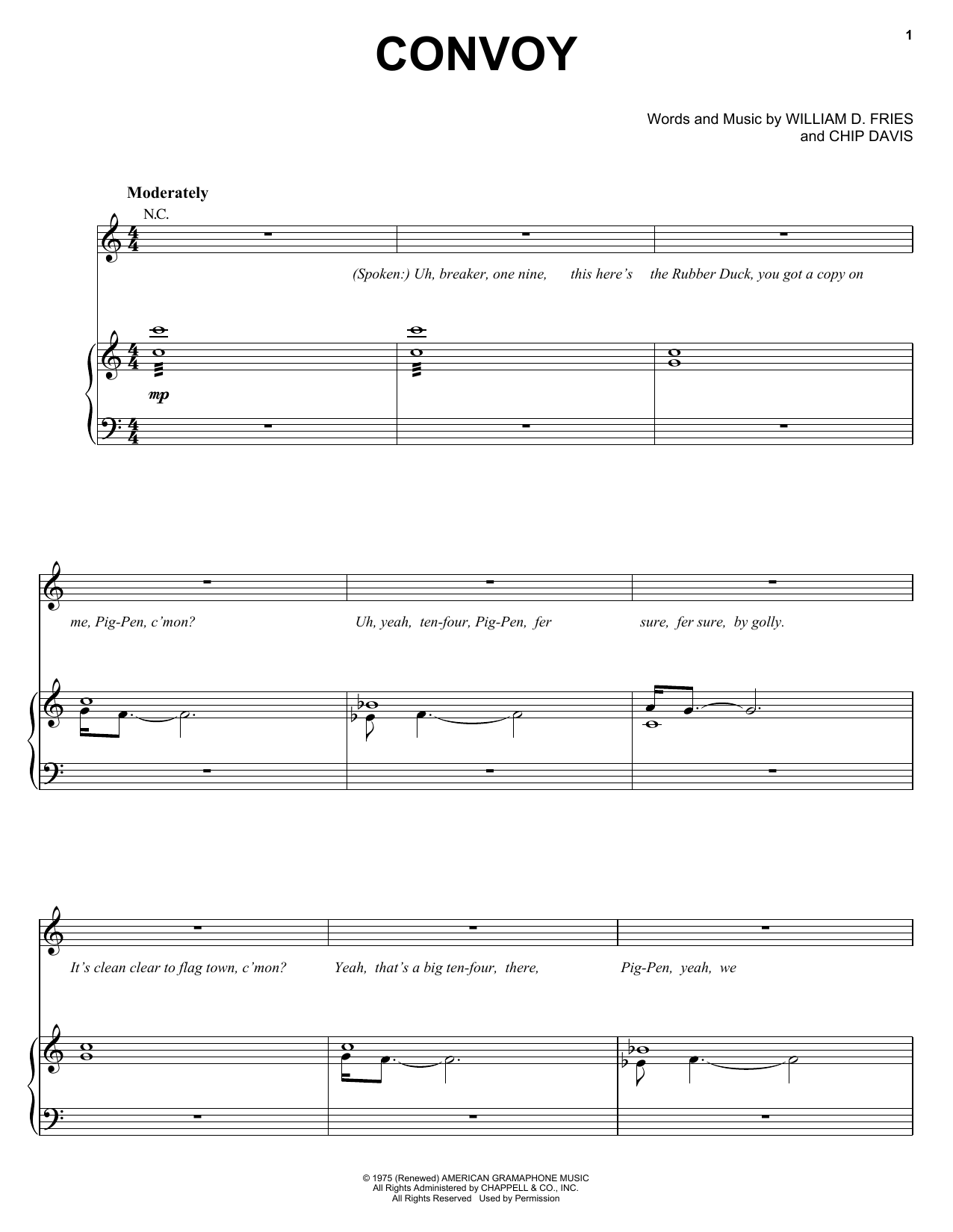 C.W. McCall Convoy sheet music notes and chords arranged for Piano, Vocal & Guitar Chords (Right-Hand Melody)