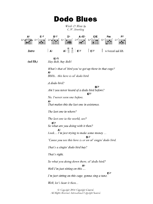 C.W. Stoneking Dodo Blues sheet music notes and chords arranged for Guitar Chords/Lyrics