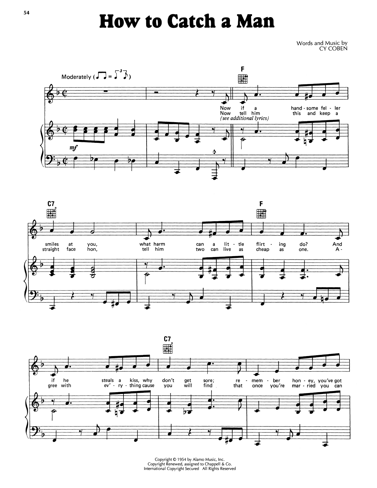 Cy Coben How To Catch A Man sheet music notes and chords arranged for Piano, Vocal & Guitar Chords (Right-Hand Melody)
