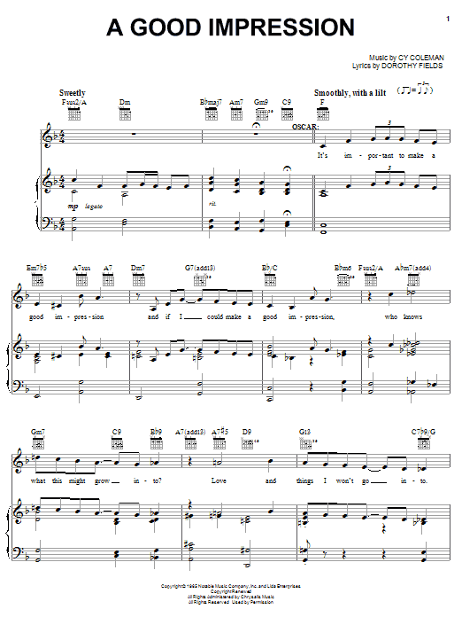 Cy Coleman A Good Impression sheet music notes and chords arranged for Piano, Vocal & Guitar Chords (Right-Hand Melody)