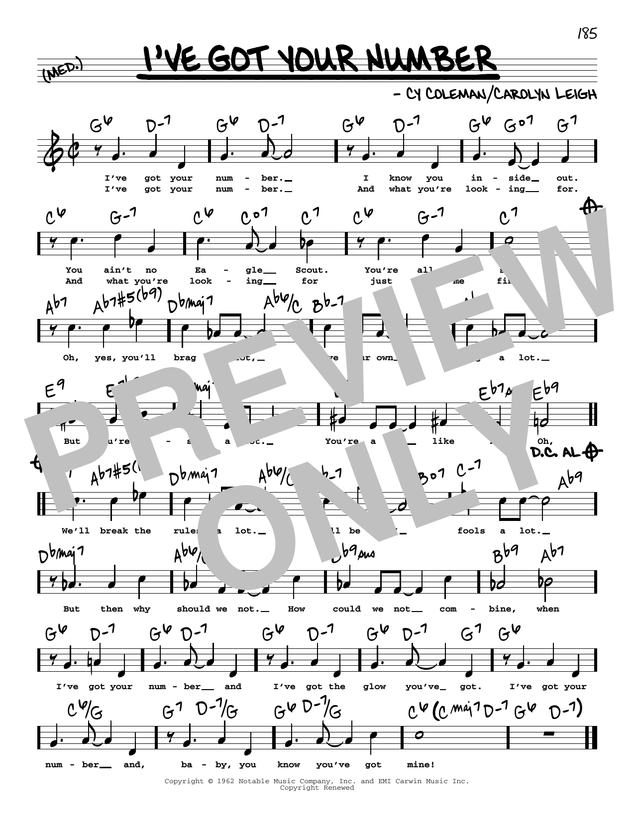 Cy Coleman and Carolyn Leigh I've Got Your Number (High Voice) (from Little Me) sheet music notes and chords arranged for Real Book – Melody, Lyrics & Chords