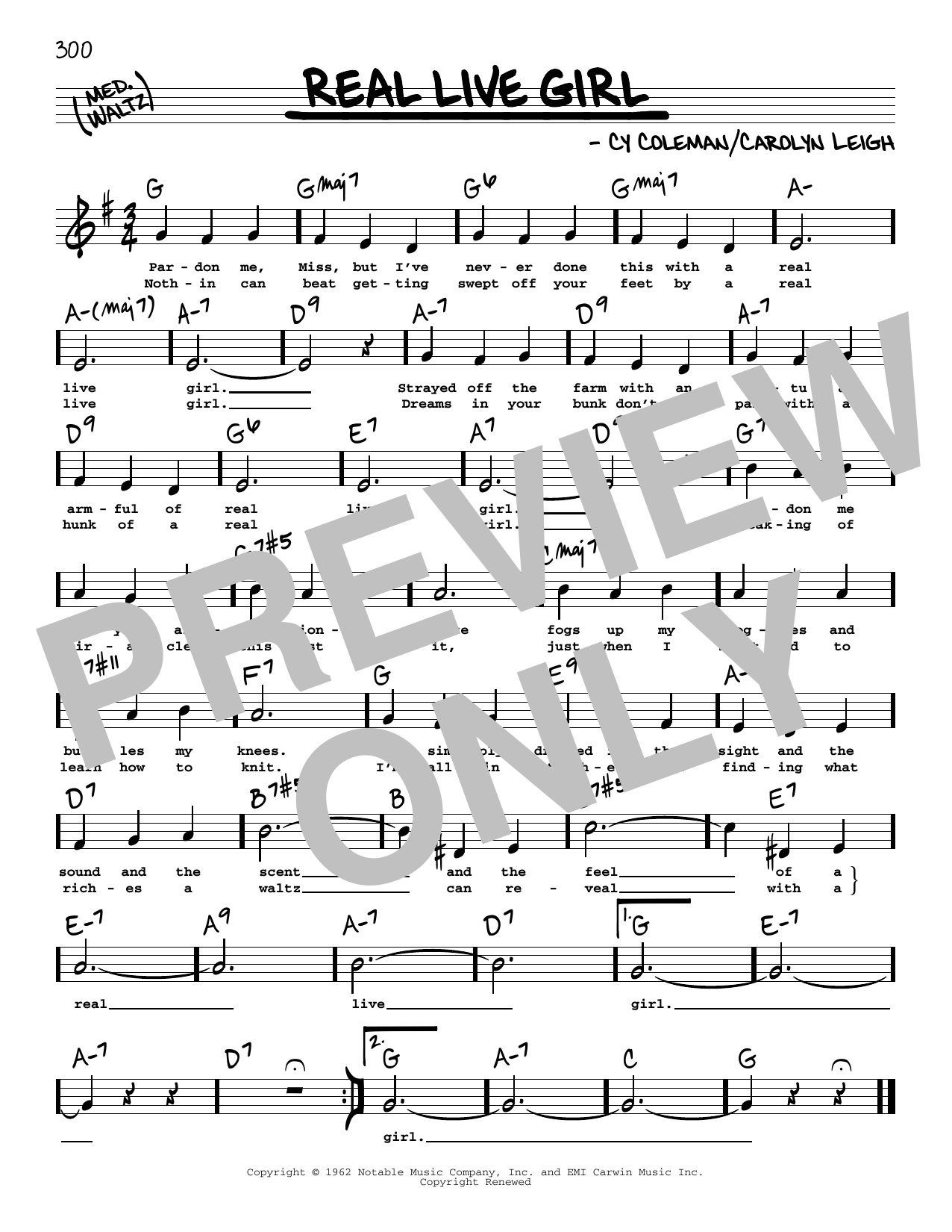 Cy Coleman and Carolyn Leigh Real Live Girl (High Voice) (from Little Me) sheet music notes and chords arranged for Real Book – Melody, Lyrics & Chords