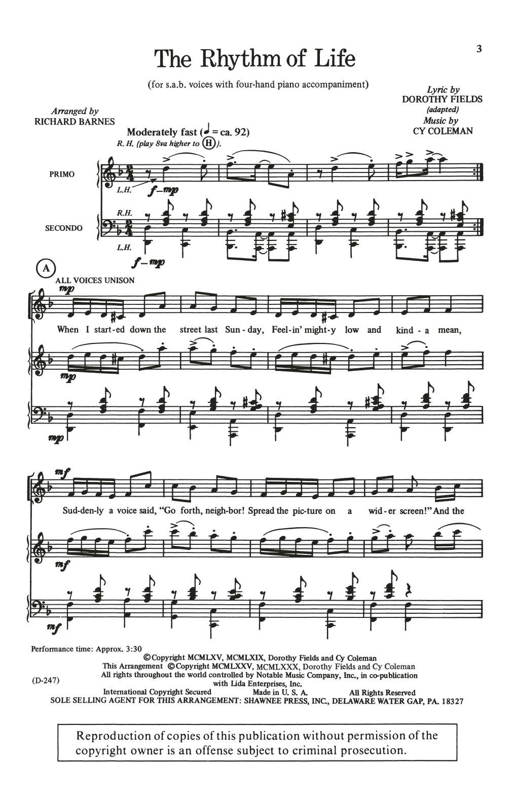 Cy Coleman and Dorothy Fields The Rhythm Of Life (from Sweet Charity) (arr. Richard Barnes) sheet music notes and chords arranged for SATB Choir