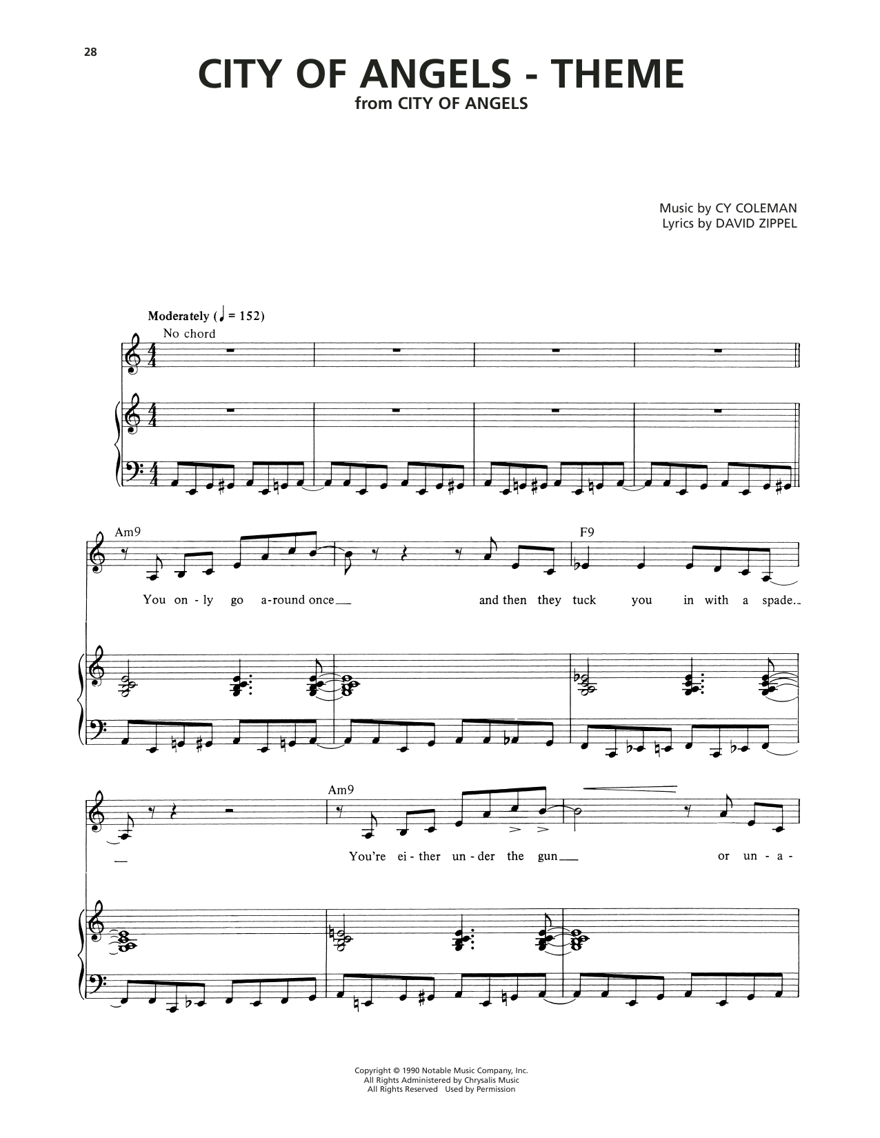 Cy Coleman City Of Angels - Theme sheet music notes and chords arranged for Piano, Vocal & Guitar Chords (Right-Hand Melody)
