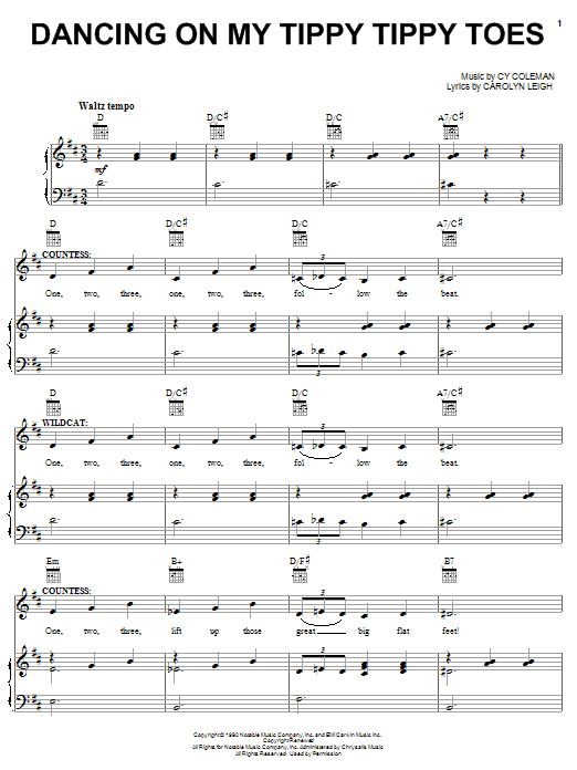 Cy Coleman Dancing On My Tippy Tippy Toes sheet music notes and chords arranged for Piano, Vocal & Guitar Chords (Right-Hand Melody)
