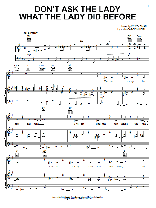 Cy Coleman Don't Ask The Lady What The Lady Did Before sheet music notes and chords arranged for Piano, Vocal & Guitar Chords (Right-Hand Melody)