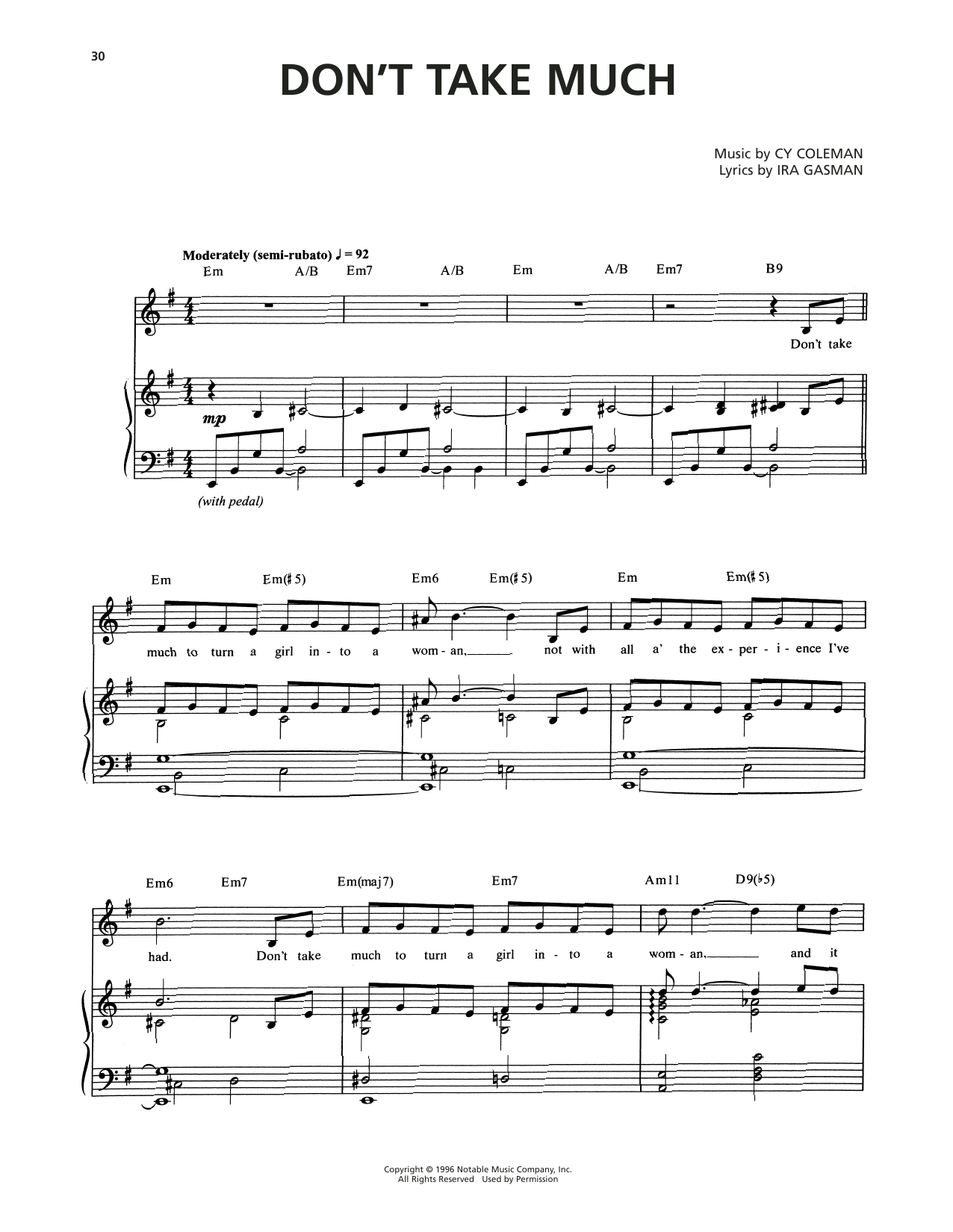 Cy Coleman Don't Take Much (from The Life) sheet music notes and chords arranged for Piano & Vocal