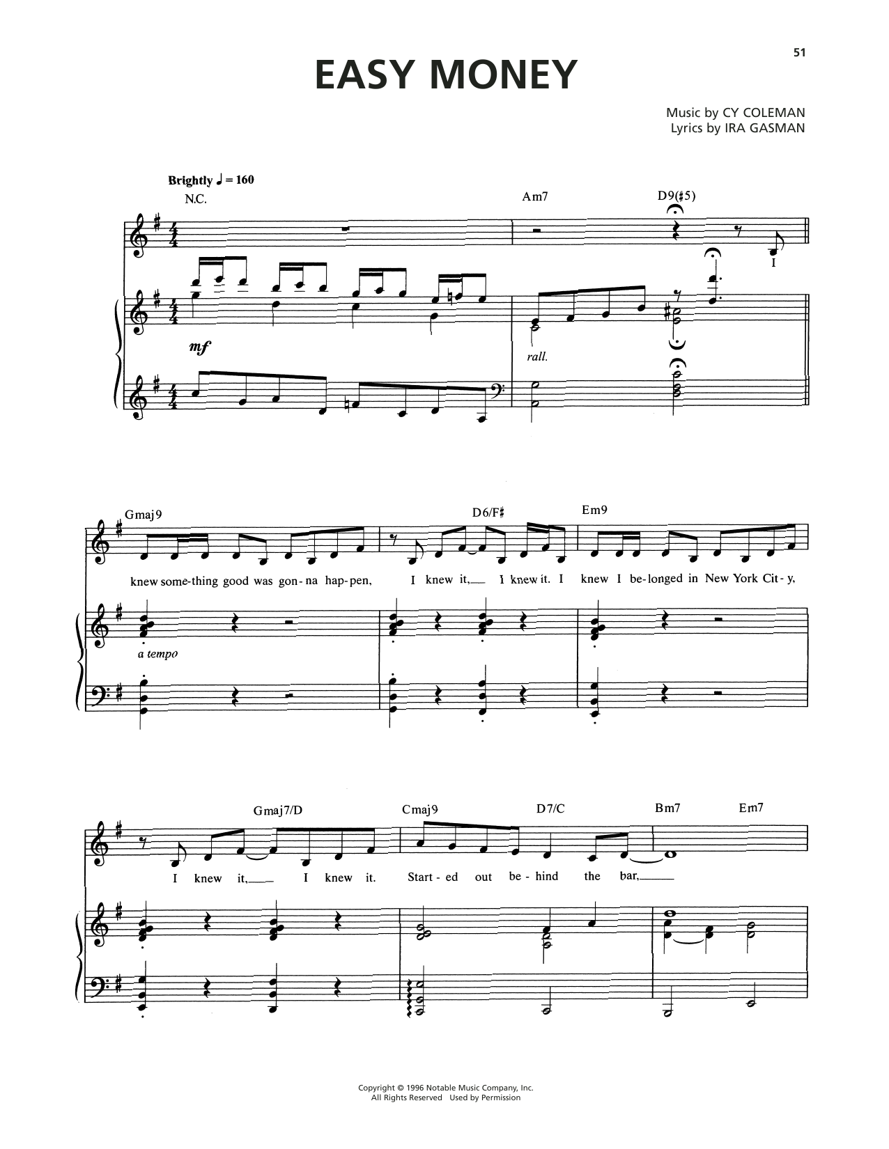 Cy Coleman Easy Money (from The Life) sheet music notes and chords arranged for Piano & Vocal