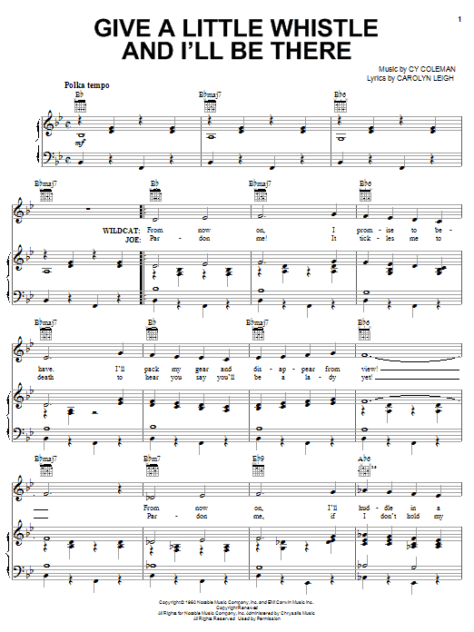 Cy Coleman Give A Little Whistle And I'll Be There sheet music notes and chords arranged for Piano, Vocal & Guitar Chords (Right-Hand Melody)