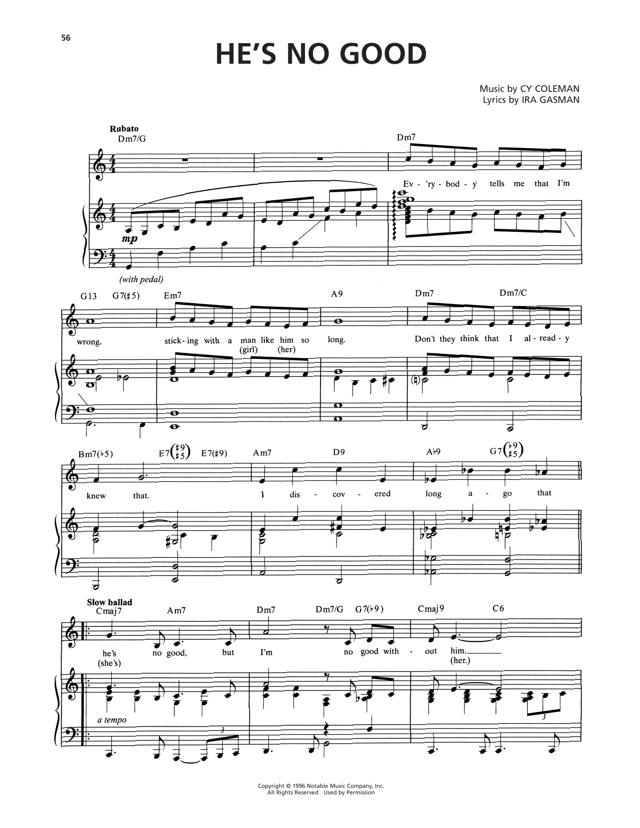 Cy Coleman He's No Good (from The Life) sheet music notes and chords arranged for Piano & Vocal