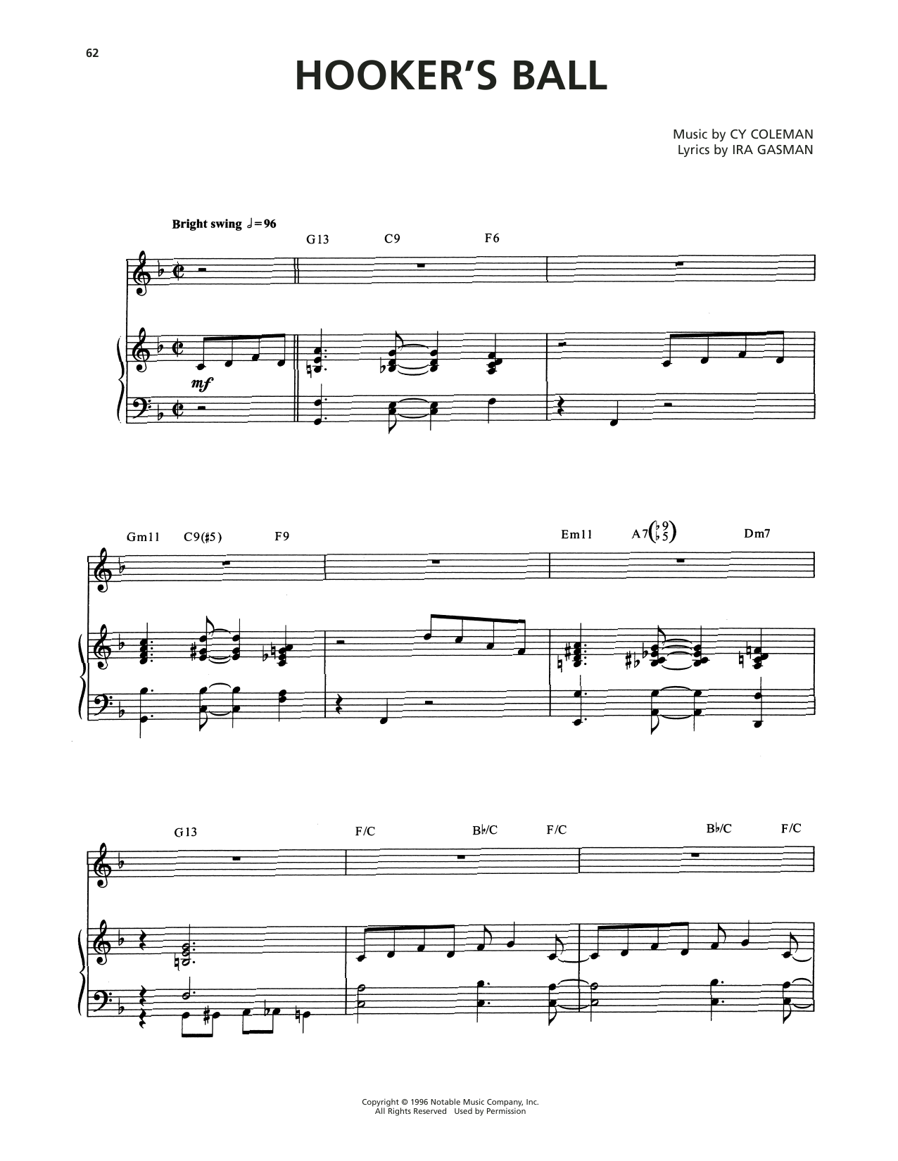 Cy Coleman Hooker's Ball (from The Life) sheet music notes and chords arranged for Piano & Vocal