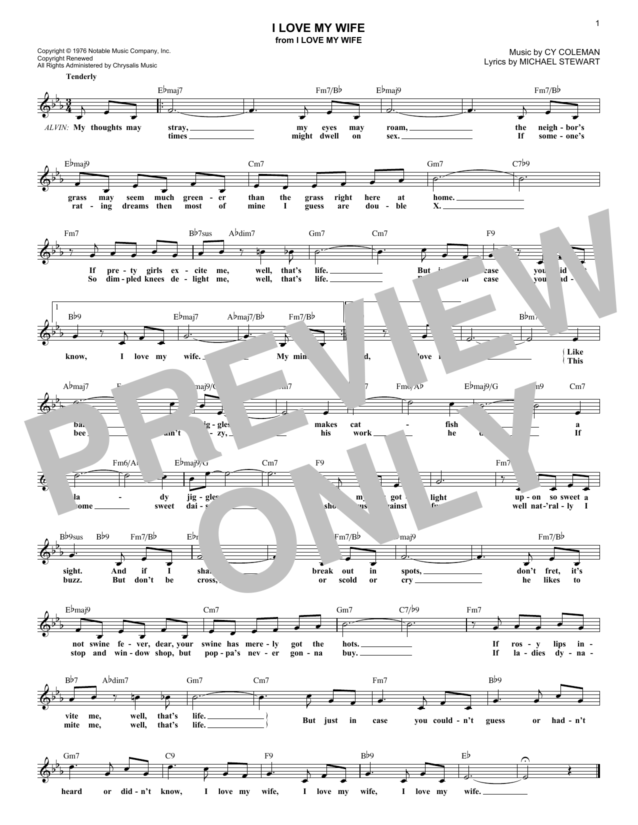 Cy Coleman I Love My Wife sheet music notes and chords arranged for Lead Sheet / Fake Book