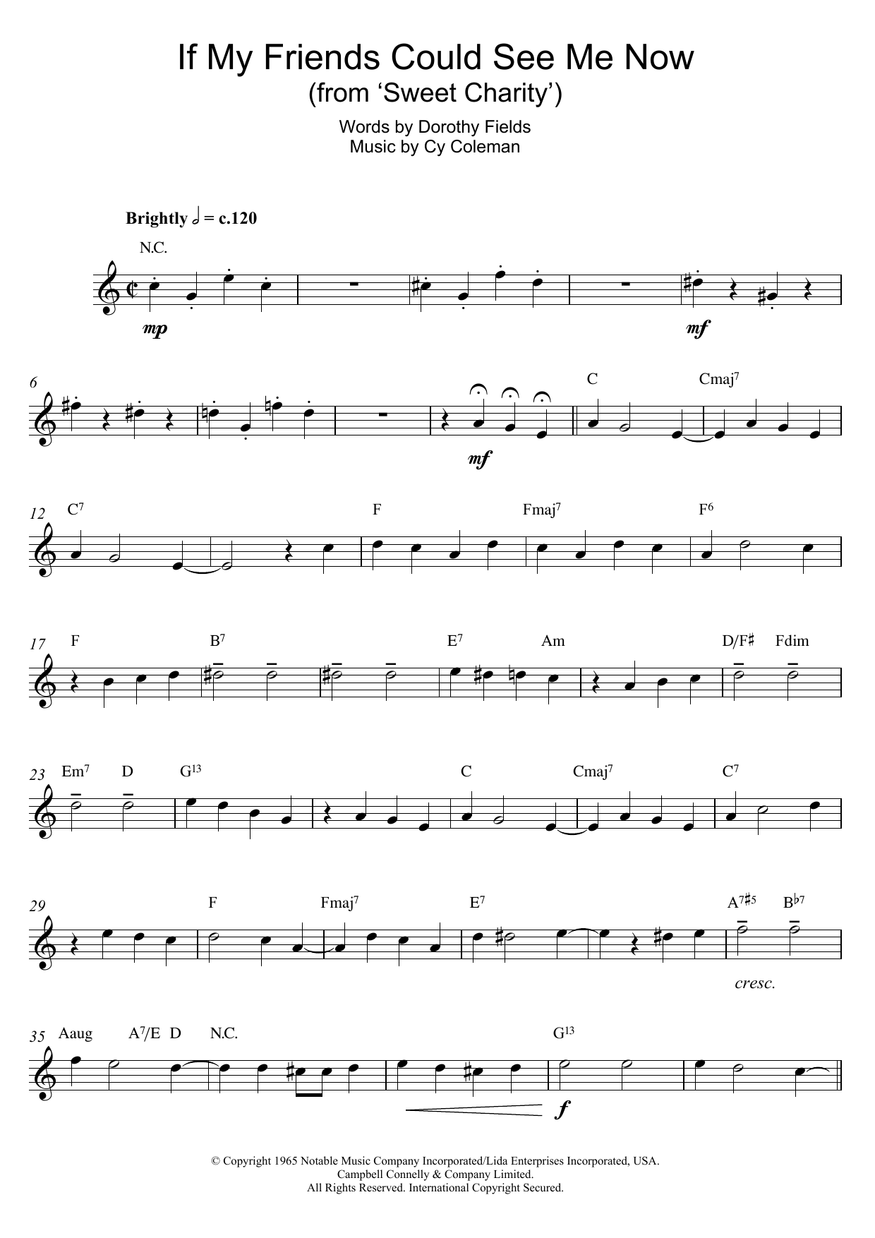 Cy Coleman If My Friends Could See Me Now (from Sweet Charity) sheet music notes and chords arranged for Piano Chords/Lyrics