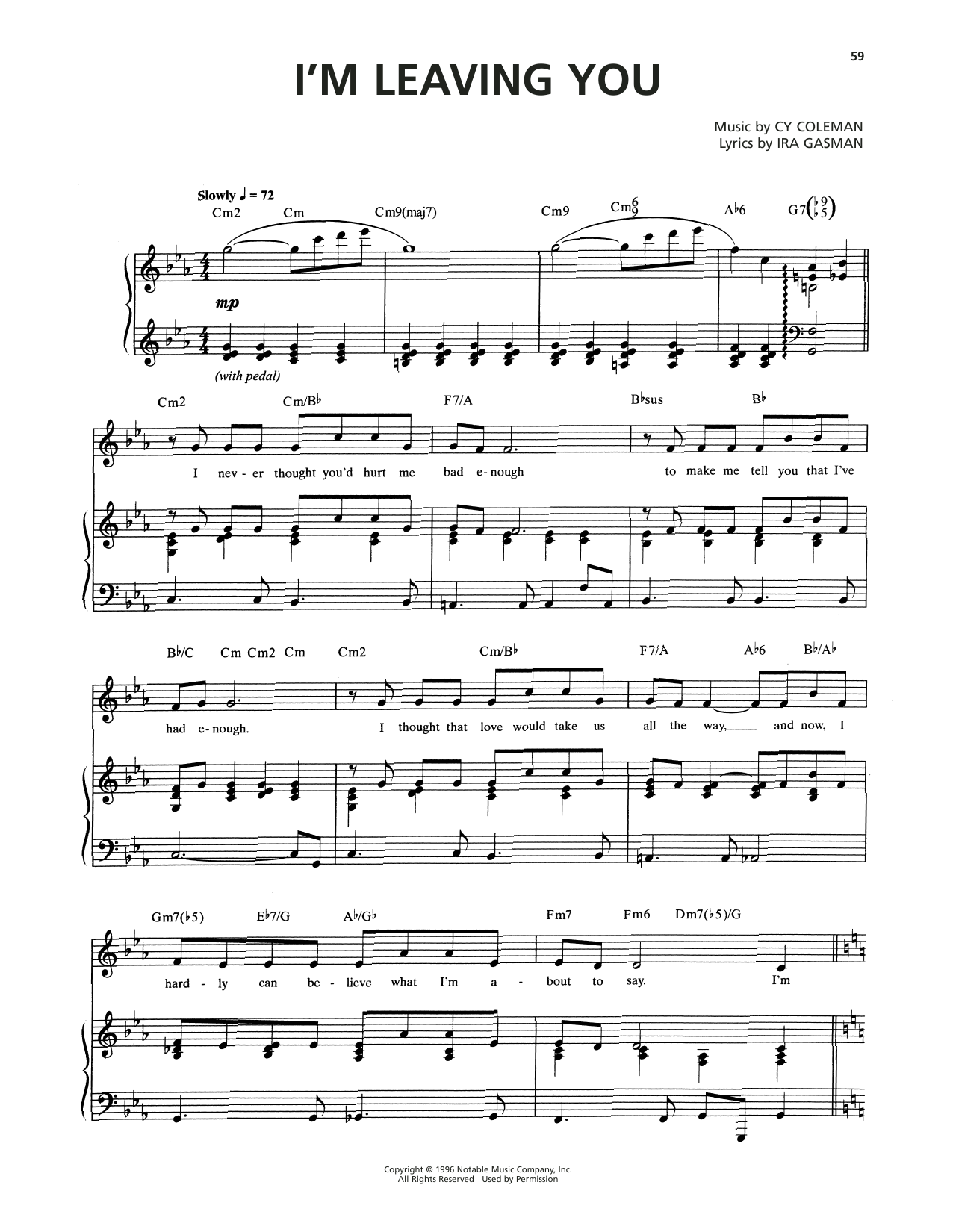 Cy Coleman I'm Leaving You (from The Life) sheet music notes and chords arranged for Piano & Vocal