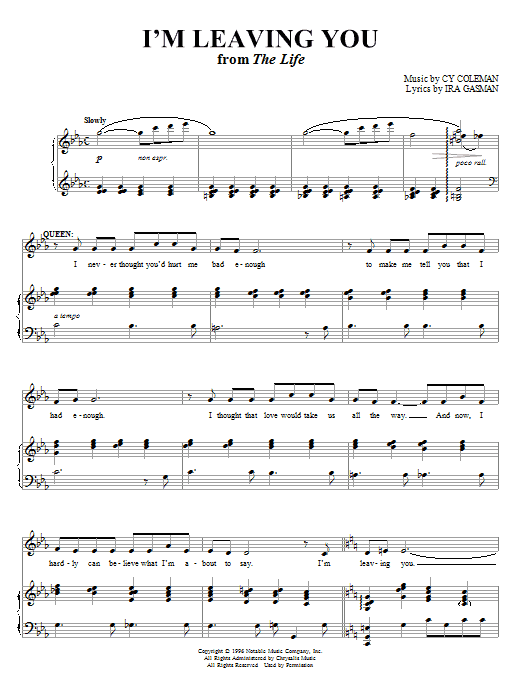 Cy Coleman I'm Leaving You sheet music notes and chords arranged for Piano & Vocal