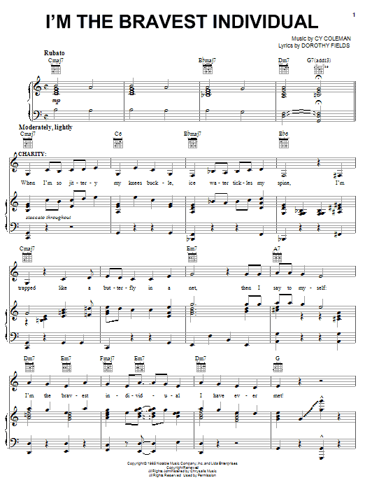 Cy Coleman I'm The Bravest Individual sheet music notes and chords arranged for Piano, Vocal & Guitar Chords (Right-Hand Melody)