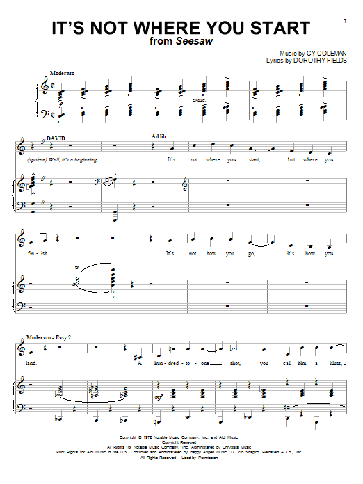 Cy Coleman It's Not Where You Start sheet music notes and chords arranged for Lead Sheet / Fake Book