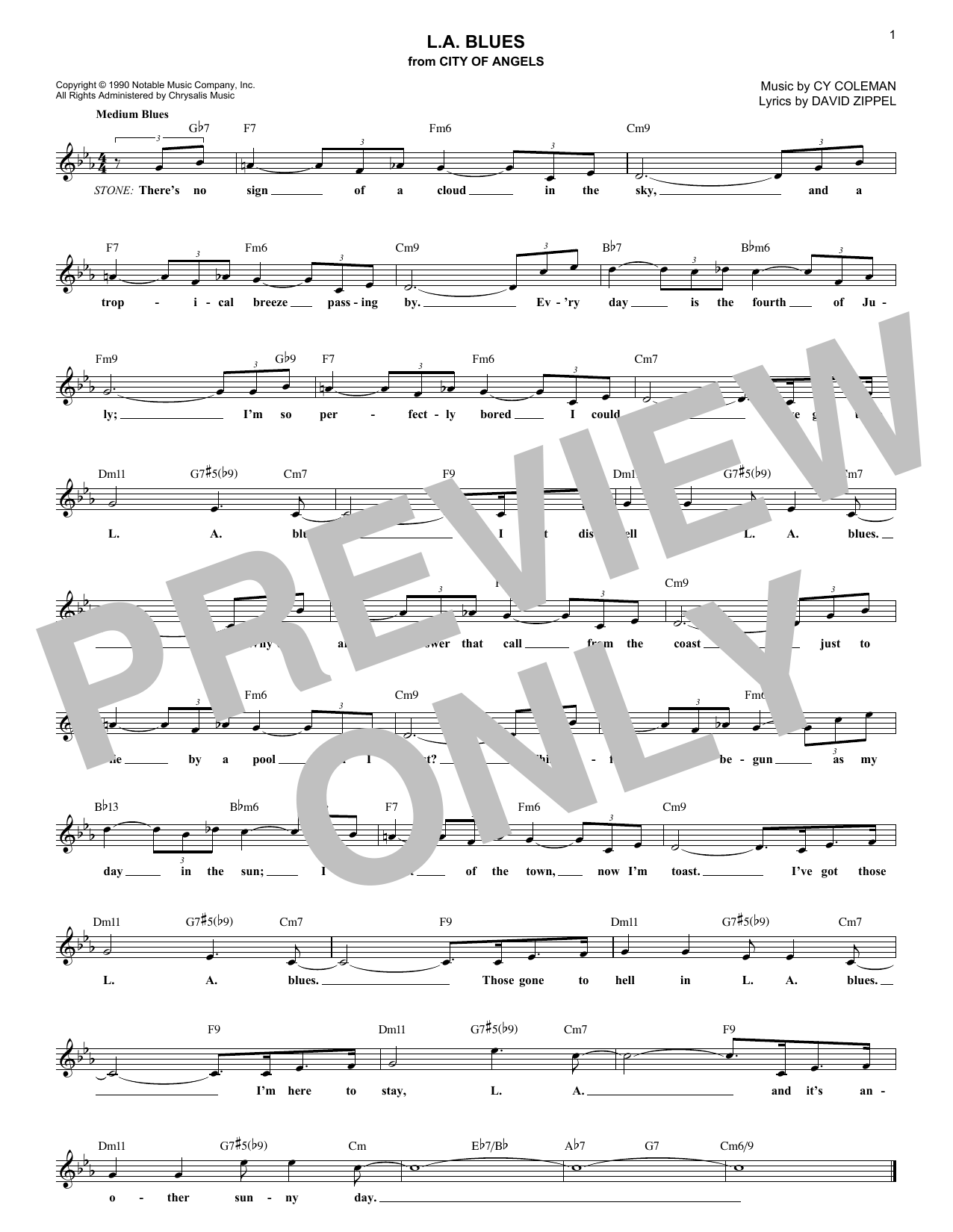 Cy Coleman L.A. Blues sheet music notes and chords arranged for Lead Sheet / Fake Book