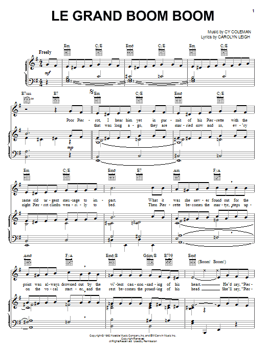 Cy Coleman Le Grand Boom Boom sheet music notes and chords arranged for Piano, Vocal & Guitar Chords (Right-Hand Melody)
