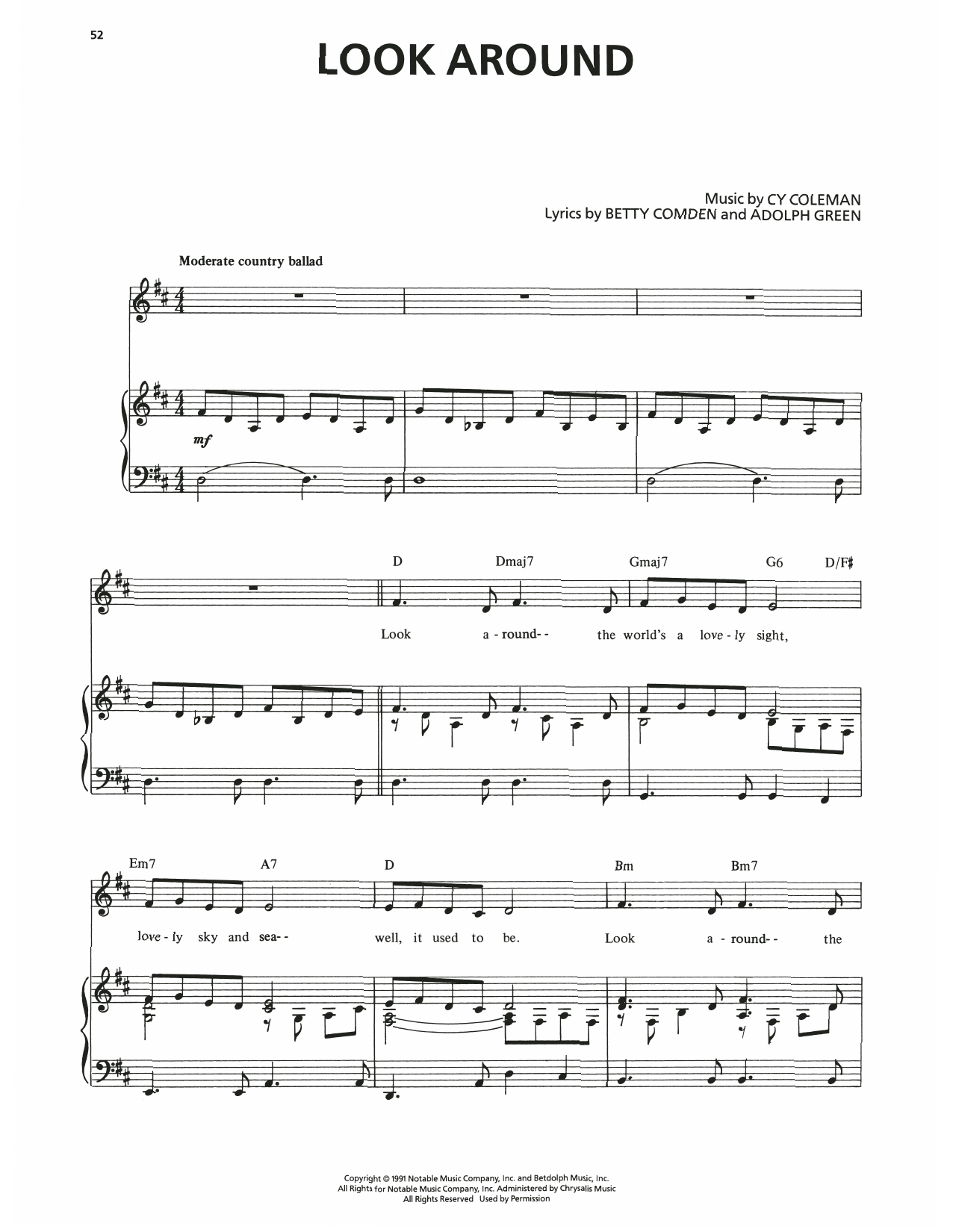 Cy Coleman Look Around (from The Will Rogers Follies) sheet music notes and chords arranged for Piano & Vocal