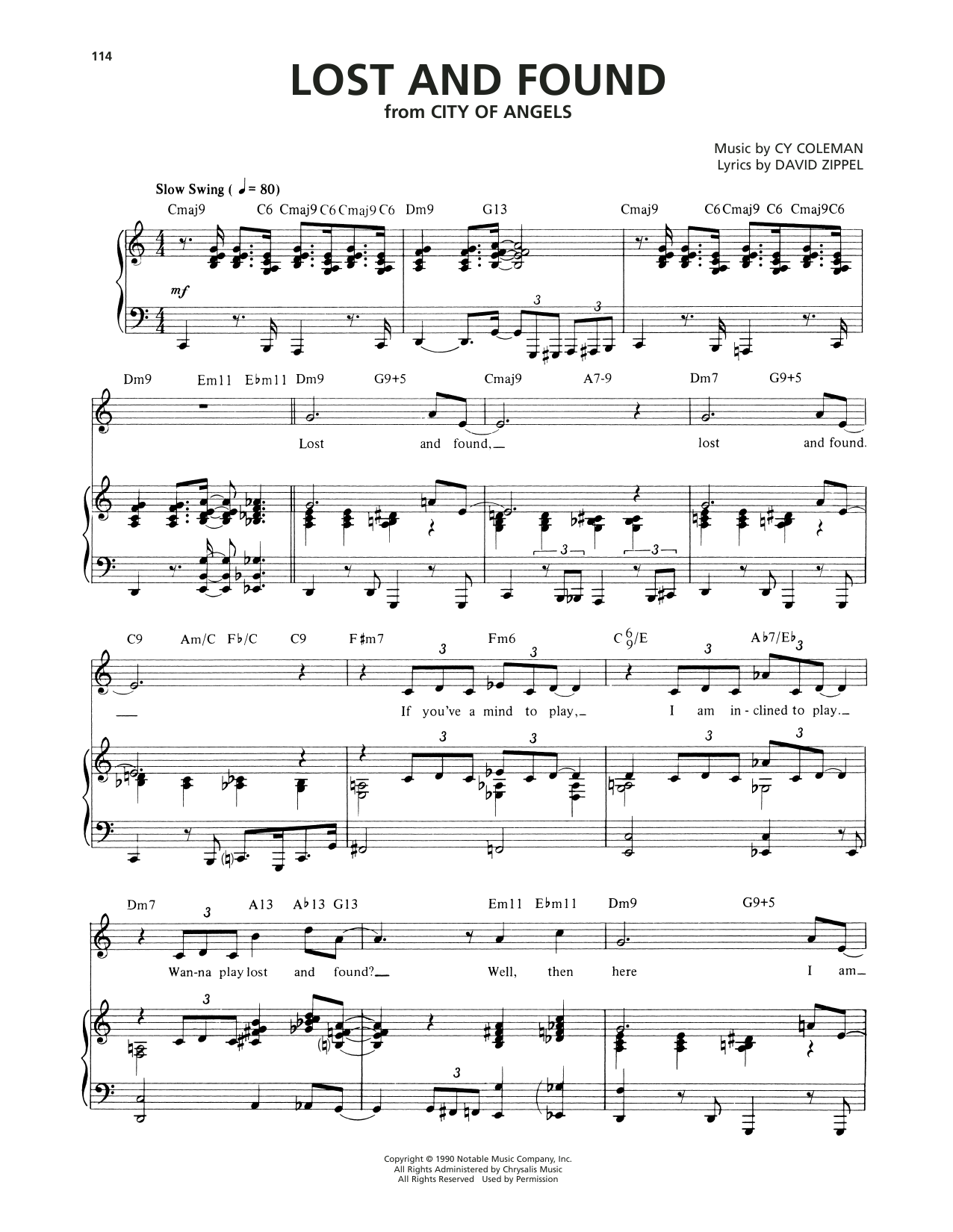 Cy Coleman Lost And Foundn (from City Of Angels) sheet music notes and chords arranged for Piano, Vocal & Guitar Chords (Right-Hand Melody)