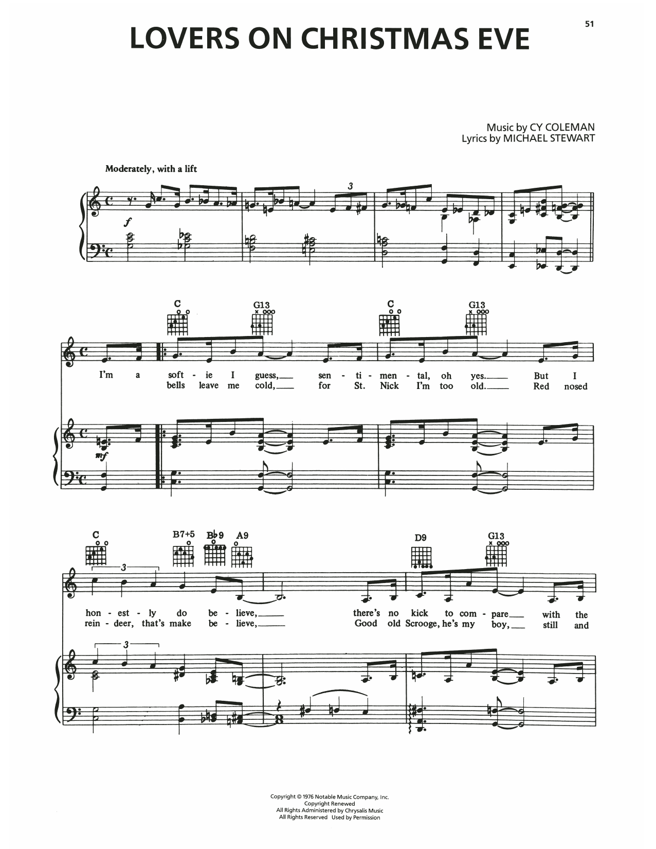 Cy Coleman Lovers On Christmas Eve (from I Love My Wife) sheet music notes and chords arranged for Piano, Vocal & Guitar Chords (Right-Hand Melody)