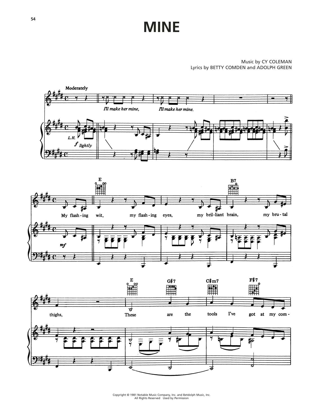 Cy Coleman Mine (from On The Twentieth Century) sheet music notes and chords arranged for Piano, Vocal & Guitar Chords (Right-Hand Melody)