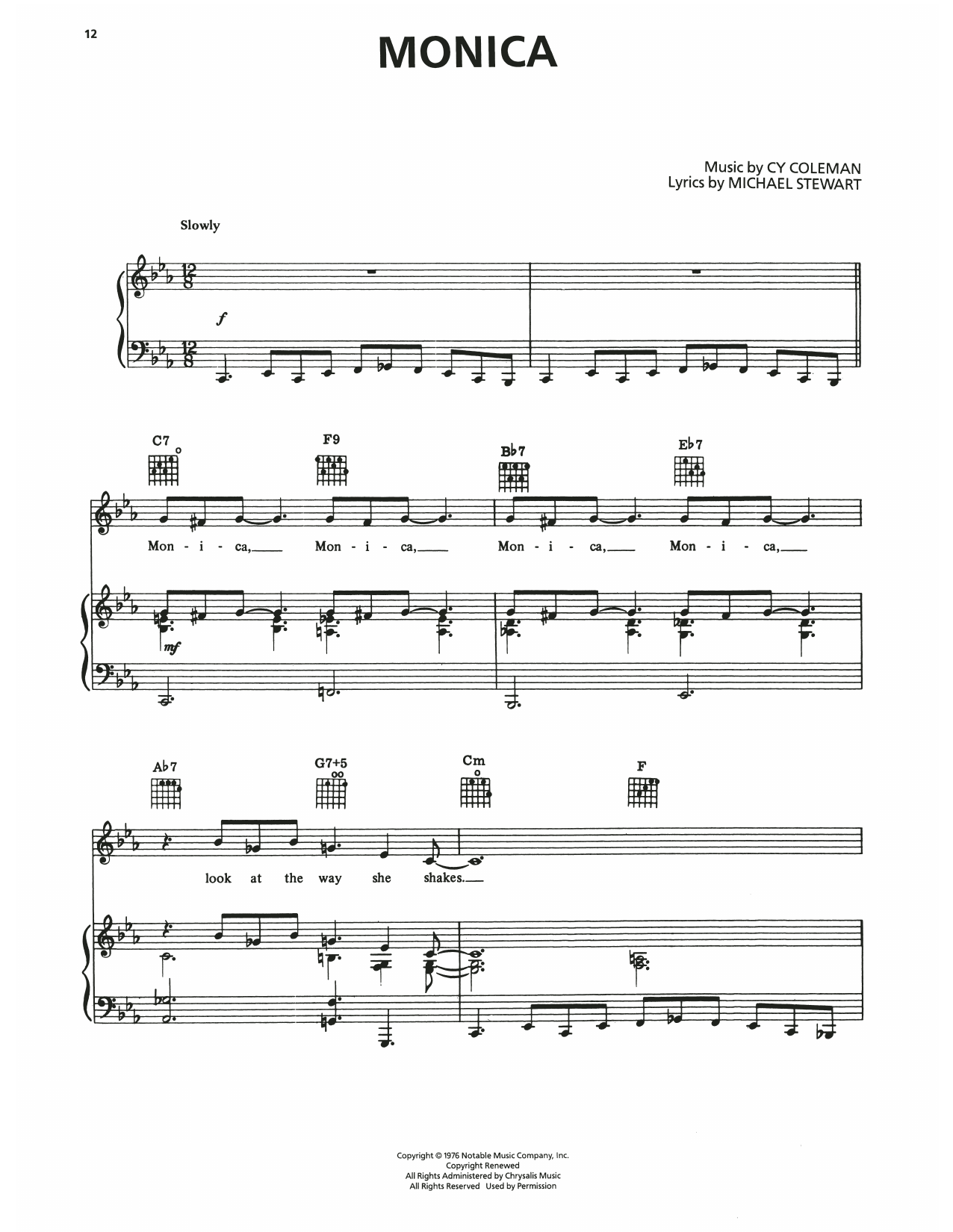 Cy Coleman Monica (from I Love My Wife) sheet music notes and chords arranged for Piano, Vocal & Guitar Chords (Right-Hand Melody)