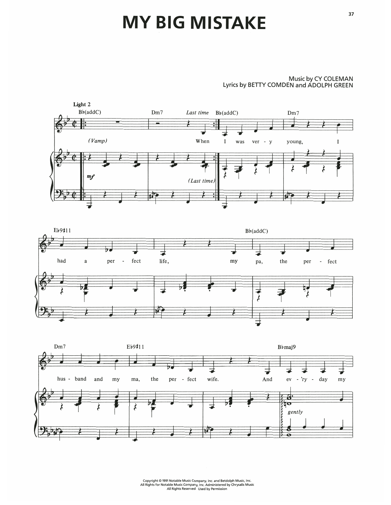 Cy Coleman My Big Mistake (from The Will Rogers Follies) sheet music notes and chords arranged for Piano & Vocal